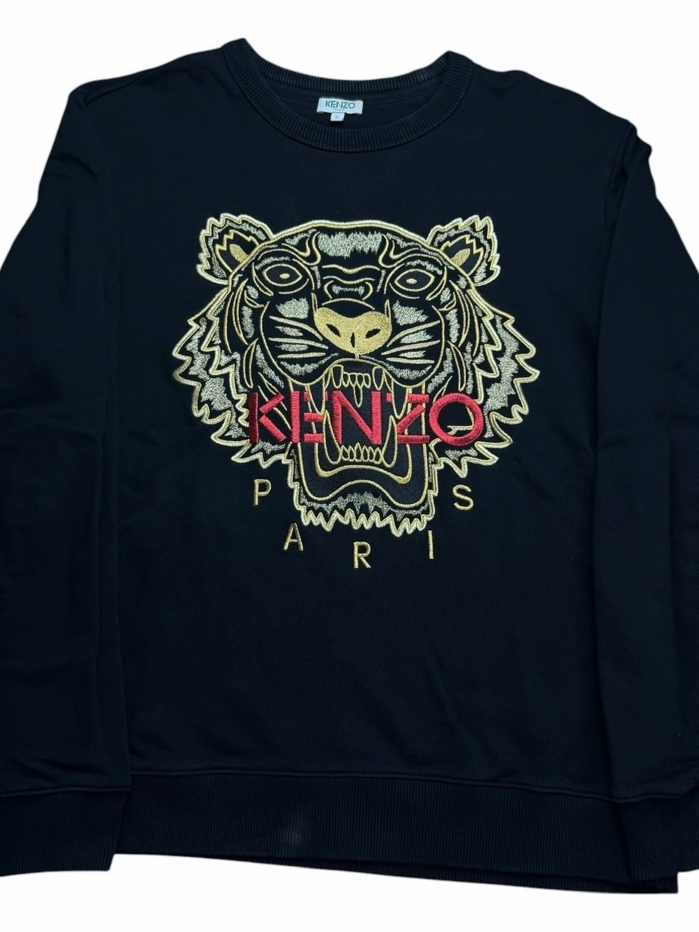 KENZO Paris Black Gold Tiger Embroidered Crewneck Sweatshirt Size Small Designer